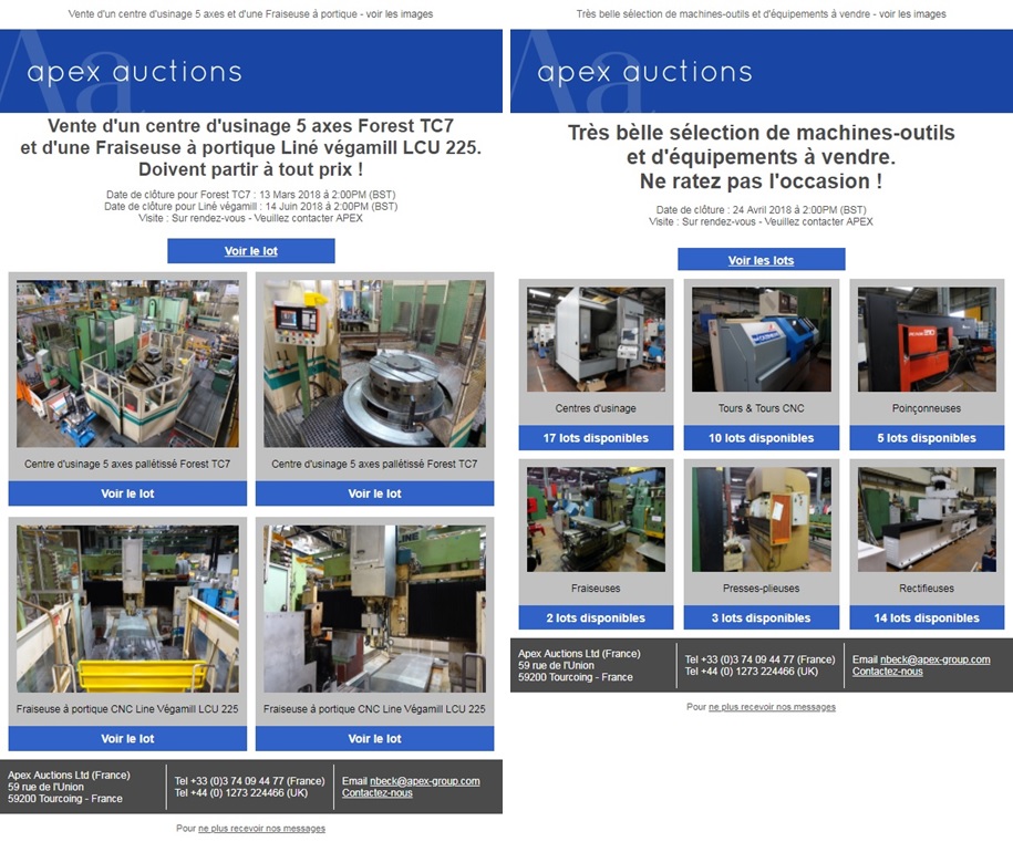 newsletter produits apex auctions