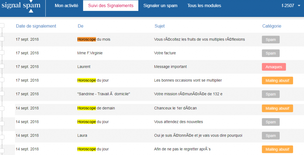 capture écran signal spam